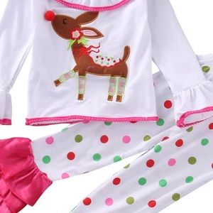 Girls Christmas outfit with triple ruffle pants